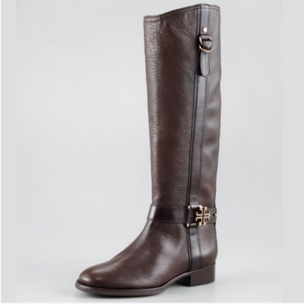 Tory Burch Elina Pebbled Logo Tall Riding Boots Size 10